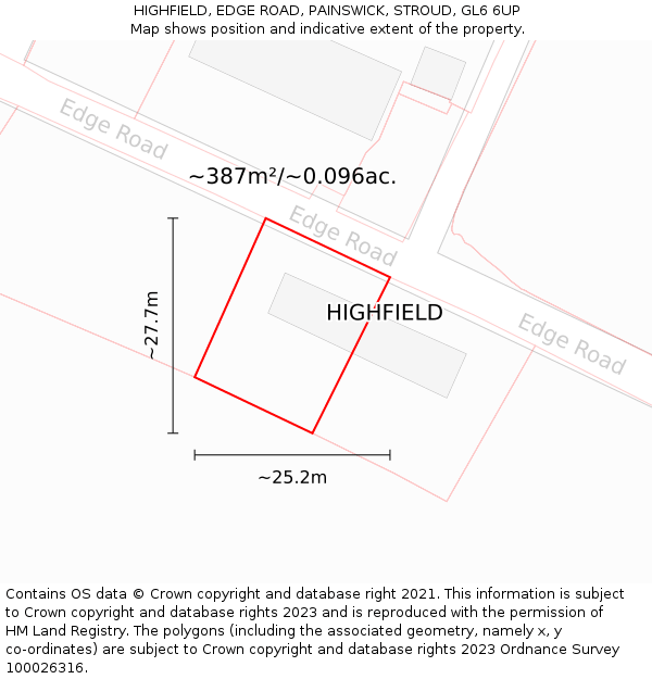 HIGHFIELD, EDGE ROAD, PAINSWICK, STROUD, GL6 6UP: Plot and title map