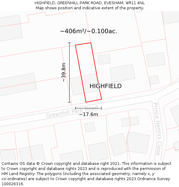 HIGHFIELD, GREENHILL PARK ROAD, EVESHAM, WR11 4NL: Plot and title map