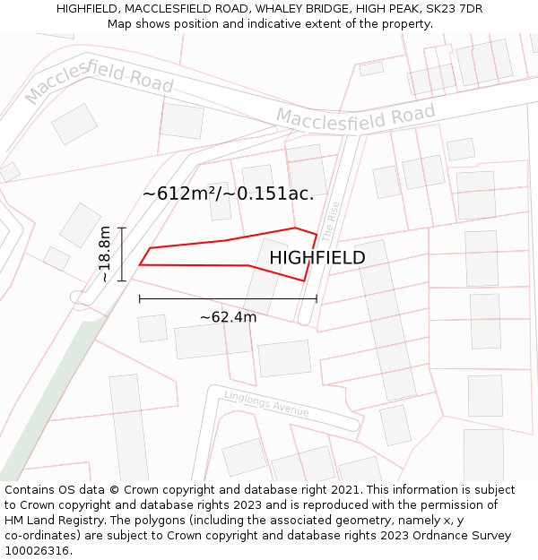 HIGHFIELD, MACCLESFIELD ROAD, WHALEY BRIDGE, HIGH PEAK, SK23 7DR: Plot and title map