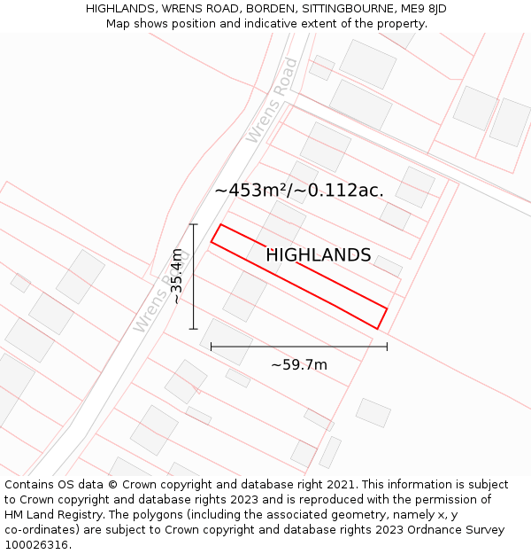 HIGHLANDS, WRENS ROAD, BORDEN, SITTINGBOURNE, ME9 8JD: Plot and title map