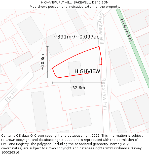 HIGHVIEW, FLY HILL, BAKEWELL, DE45 1DN: Plot and title map