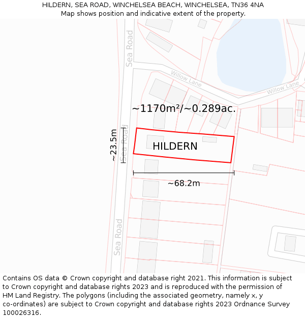 HILDERN, SEA ROAD, WINCHELSEA BEACH, WINCHELSEA, TN36 4NA: Plot and title map