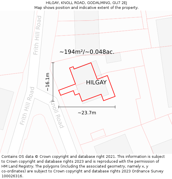 HILGAY, KNOLL ROAD, GODALMING, GU7 2EJ: Plot and title map