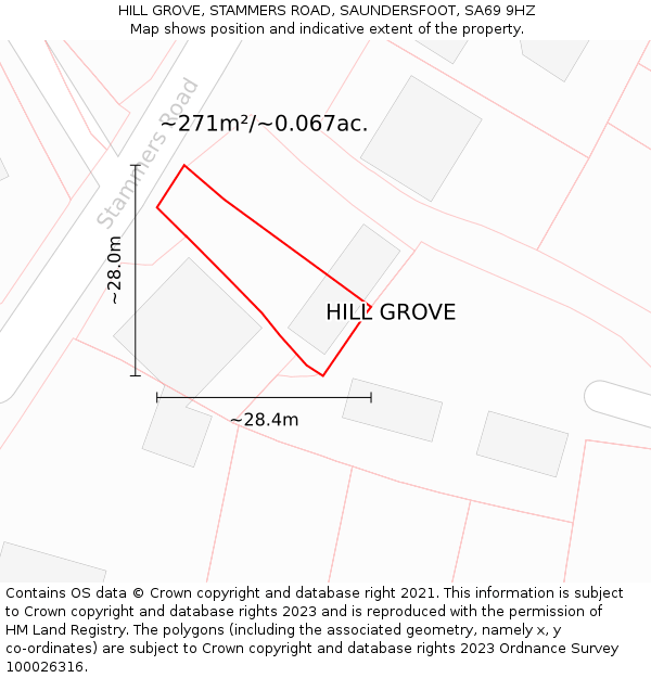 HILL GROVE, STAMMERS ROAD, SAUNDERSFOOT, SA69 9HZ: Plot and title map