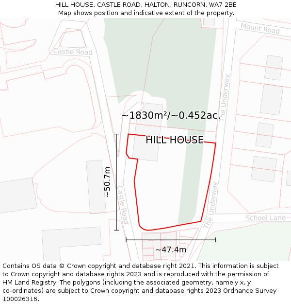 HILL HOUSE, CASTLE ROAD, HALTON, RUNCORN, WA7 2BE: Plot and title map