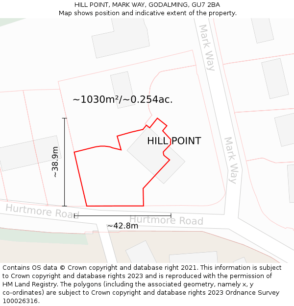 HILL POINT, MARK WAY, GODALMING, GU7 2BA: Plot and title map