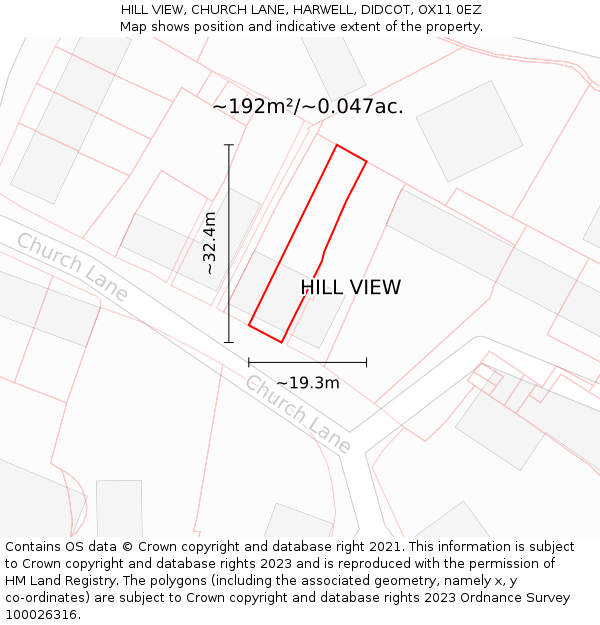 HILL VIEW, CHURCH LANE, HARWELL, DIDCOT, OX11 0EZ: Plot and title map