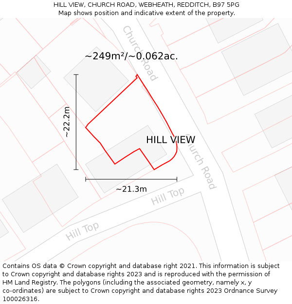 HILL VIEW, CHURCH ROAD, WEBHEATH, REDDITCH, B97 5PG: Plot and title map