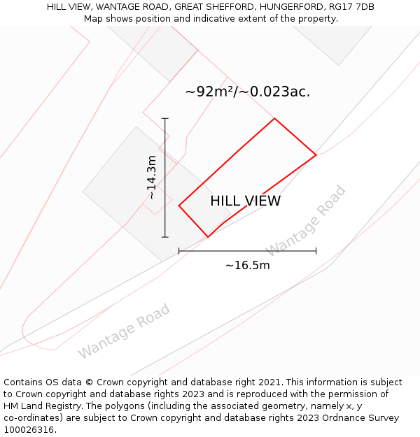 HILL VIEW, WANTAGE ROAD, GREAT SHEFFORD, HUNGERFORD, RG17 7DB: Plot and title map