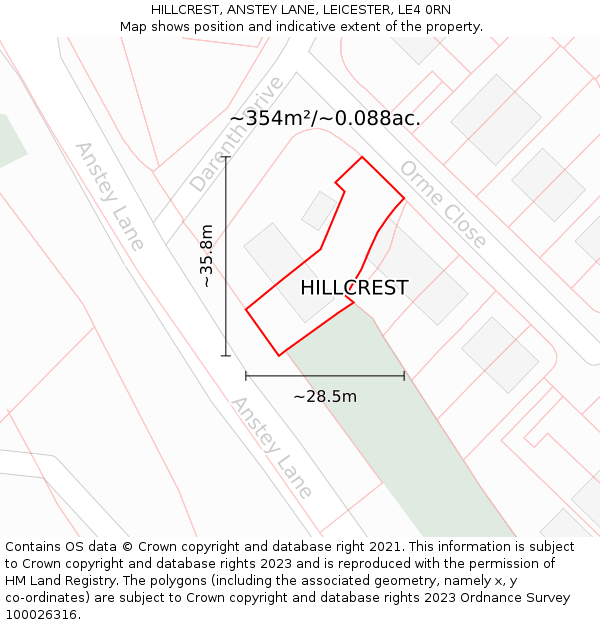 HILLCREST, ANSTEY LANE, LEICESTER, LE4 0RN: Plot and title map