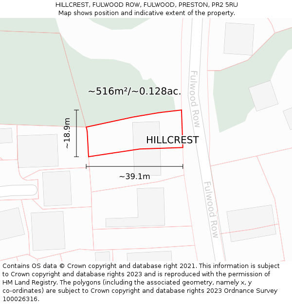 HILLCREST, FULWOOD ROW, FULWOOD, PRESTON, PR2 5RU: Plot and title map