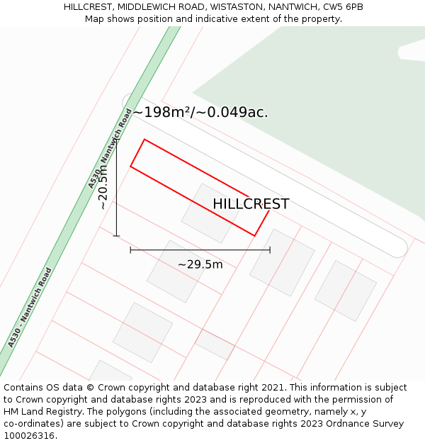 HILLCREST, MIDDLEWICH ROAD, WISTASTON, NANTWICH, CW5 6PB: Plot and title map
