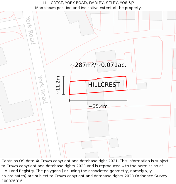 HILLCREST, YORK ROAD, BARLBY, SELBY, YO8 5JP: Plot and title map