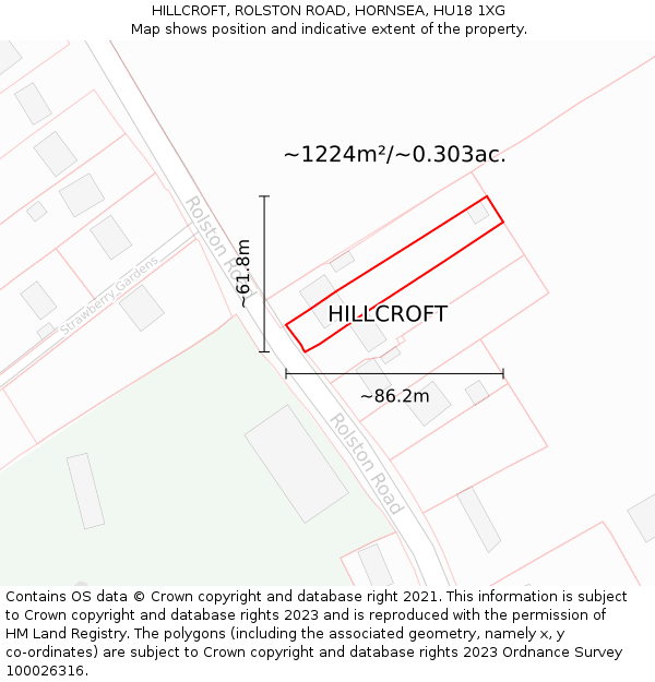 HILLCROFT, ROLSTON ROAD, HORNSEA, HU18 1XG: Plot and title map