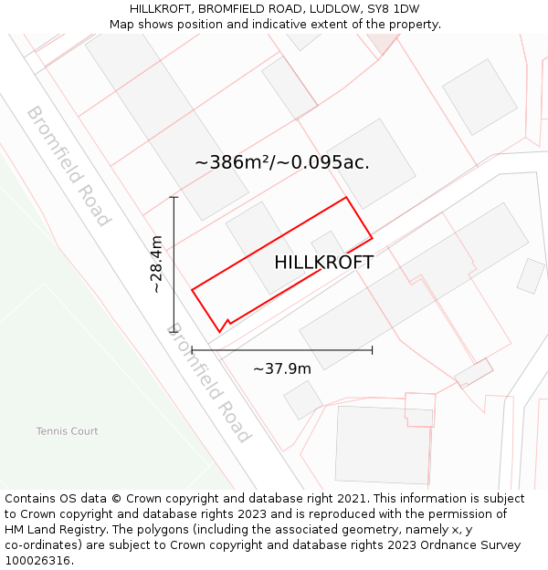 HILLKROFT, BROMFIELD ROAD, LUDLOW, SY8 1DW: Plot and title map