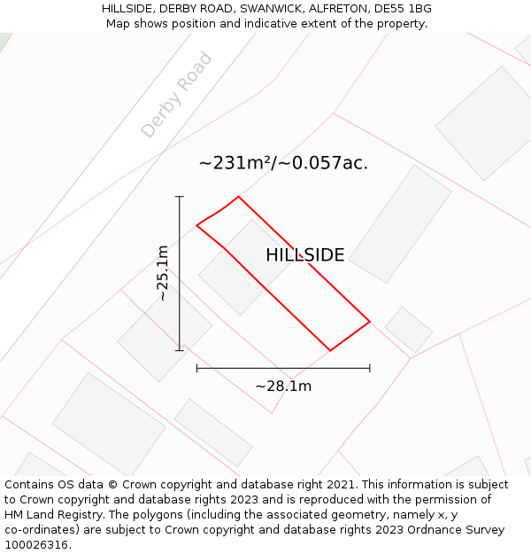 HILLSIDE, DERBY ROAD, SWANWICK, ALFRETON, DE55 1BG: Plot and title map