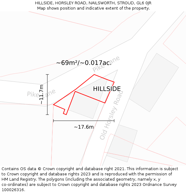 HILLSIDE, HORSLEY ROAD, NAILSWORTH, STROUD, GL6 0JR: Plot and title map