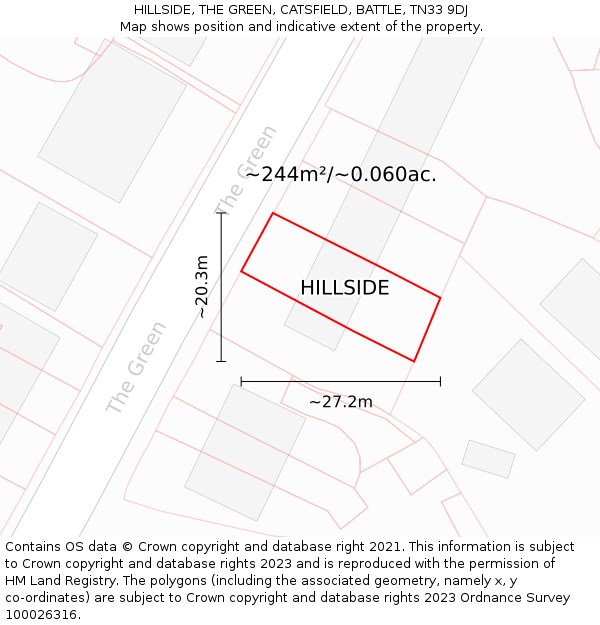 HILLSIDE, THE GREEN, CATSFIELD, BATTLE, TN33 9DJ: Plot and title map