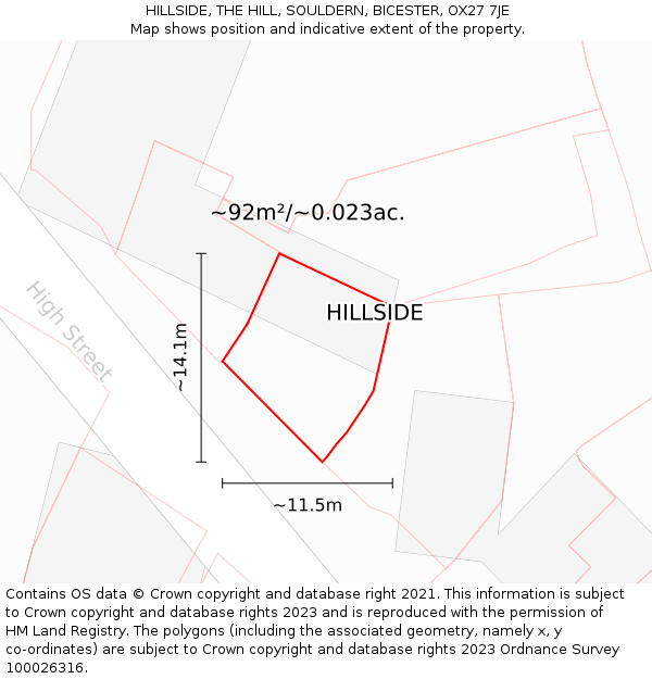 HILLSIDE, THE HILL, SOULDERN, BICESTER, OX27 7JE: Plot and title map