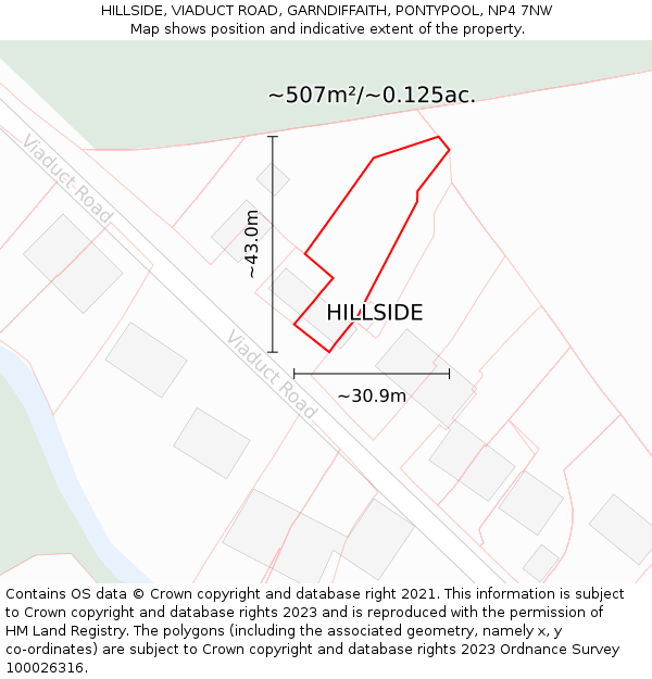 HILLSIDE, VIADUCT ROAD, GARNDIFFAITH, PONTYPOOL, NP4 7NW: Plot and title map