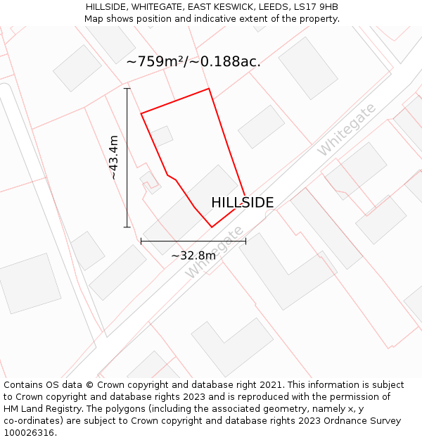 HILLSIDE, WHITEGATE, EAST KESWICK, LEEDS, LS17 9HB: Plot and title map