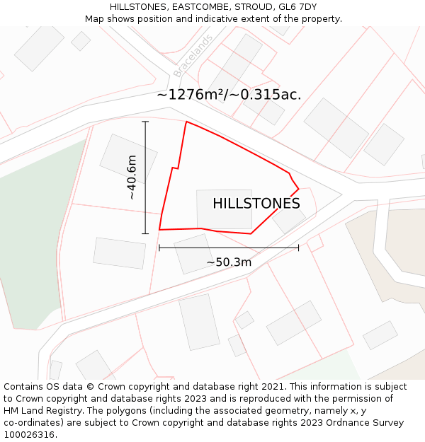 HILLSTONES, EASTCOMBE, STROUD, GL6 7DY: Plot and title map