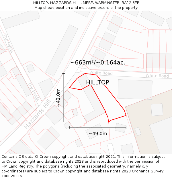 HILLTOP, HAZZARDS HILL, MERE, WARMINSTER, BA12 6ER: Plot and title map