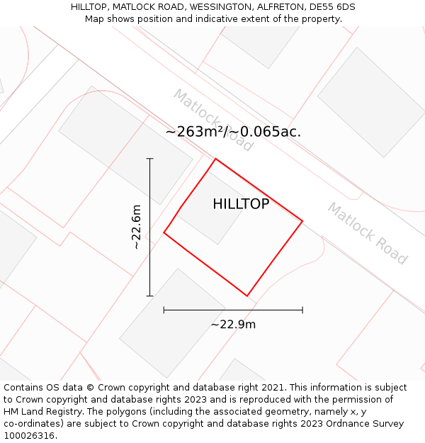 HILLTOP, MATLOCK ROAD, WESSINGTON, ALFRETON, DE55 6DS: Plot and title map