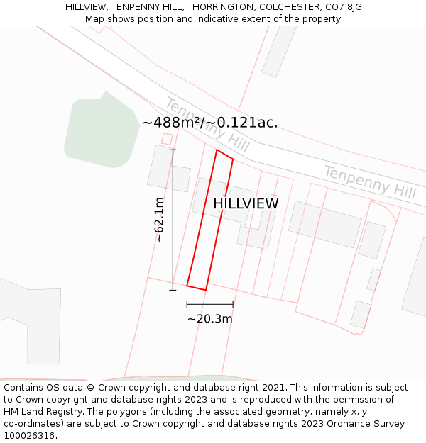 HILLVIEW, TENPENNY HILL, THORRINGTON, COLCHESTER, CO7 8JG: Plot and title map