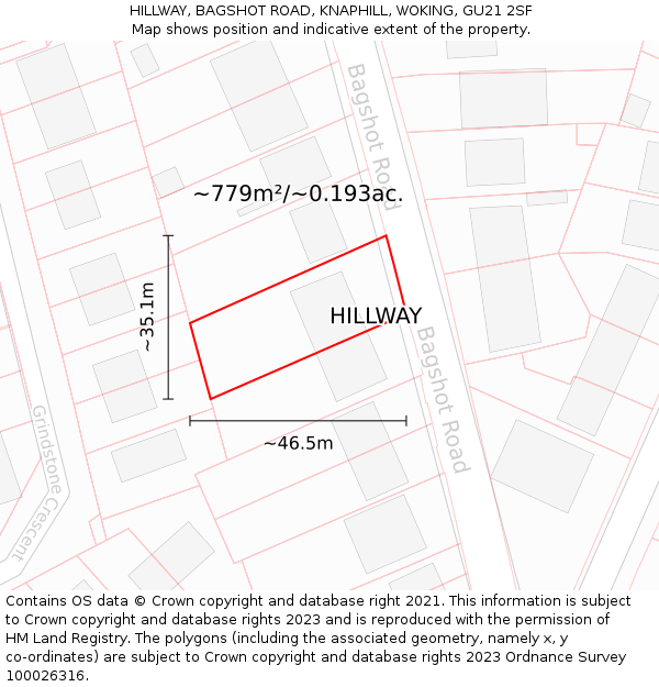 HILLWAY, BAGSHOT ROAD, KNAPHILL, WOKING, GU21 2SF: Plot and title map