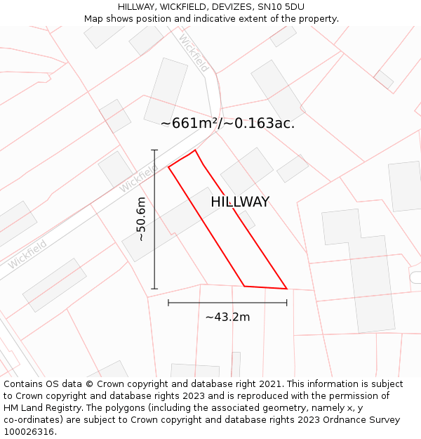 HILLWAY, WICKFIELD, DEVIZES, SN10 5DU: Plot and title map