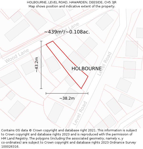 HOLBOURNE, LEVEL ROAD, HAWARDEN, DEESIDE, CH5 3JR: Plot and title map