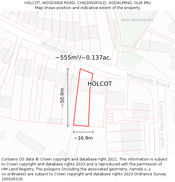 HOLCOT, WOODSIDE ROAD, CHIDDINGFOLD, GODALMING, GU8 4RU: Plot and title map