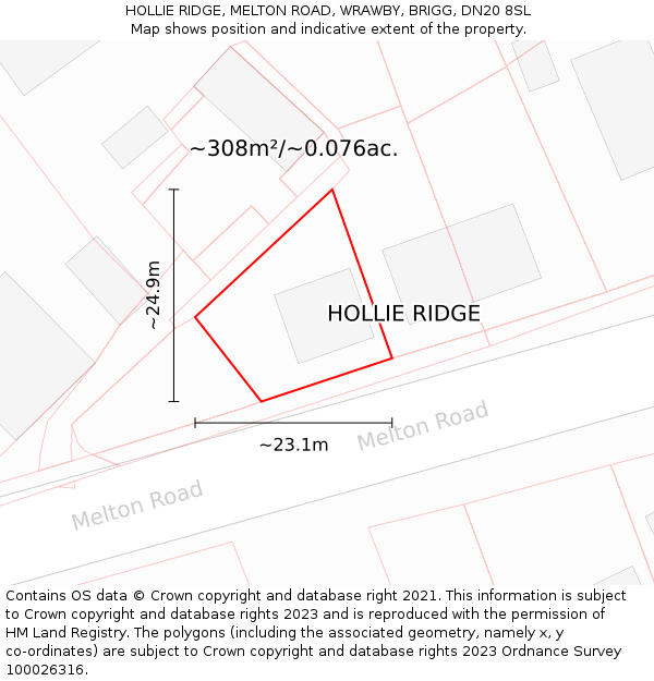 HOLLIE RIDGE, MELTON ROAD, WRAWBY, BRIGG, DN20 8SL: Plot and title map