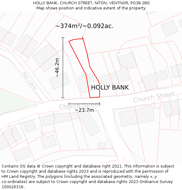 HOLLY BANK, CHURCH STREET, NITON, VENTNOR, PO38 2BS: Plot and title map