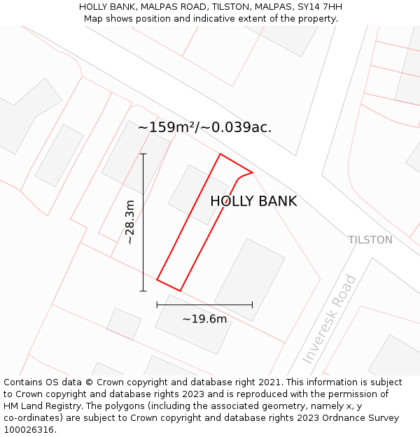 HOLLY BANK, MALPAS ROAD, TILSTON, MALPAS, SY14 7HH: Plot and title map