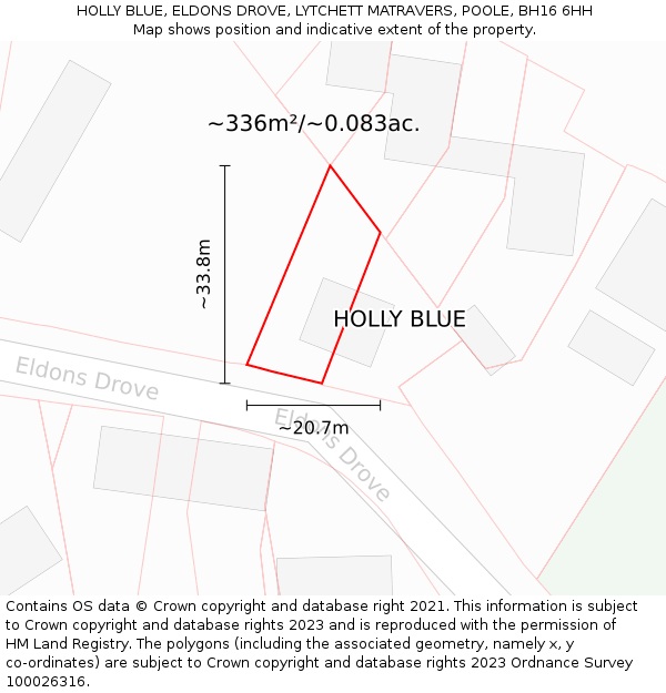 HOLLY BLUE, ELDONS DROVE, LYTCHETT MATRAVERS, POOLE, BH16 6HH: Plot and title map