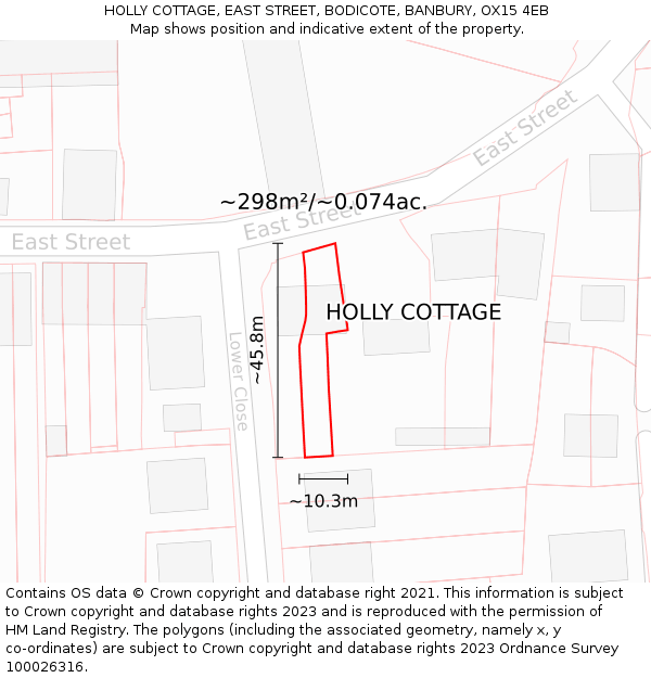 HOLLY COTTAGE, EAST STREET, BODICOTE, BANBURY, OX15 4EB: Plot and title map