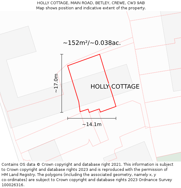 HOLLY COTTAGE, MAIN ROAD, BETLEY, CREWE, CW3 9AB: Plot and title map