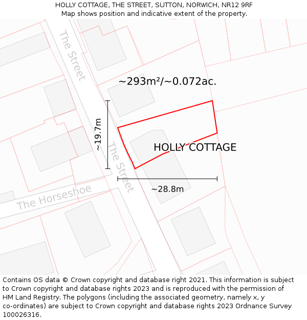 HOLLY COTTAGE, THE STREET, SUTTON, NORWICH, NR12 9RF: Plot and title map