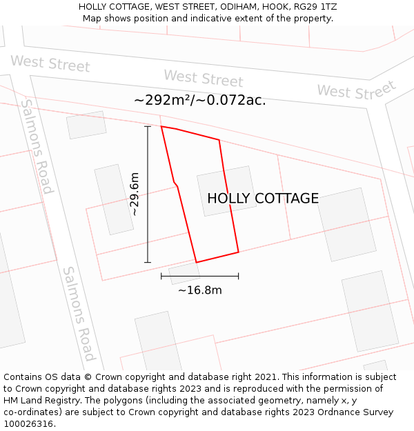 HOLLY COTTAGE, WEST STREET, ODIHAM, HOOK, RG29 1TZ: Plot and title map