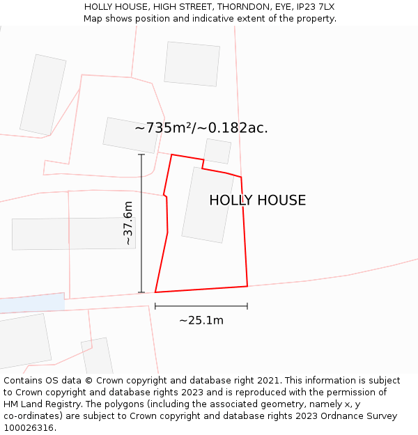 HOLLY HOUSE, HIGH STREET, THORNDON, EYE, IP23 7LX: Plot and title map