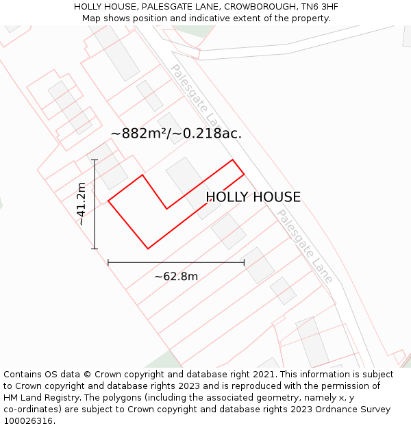 HOLLY HOUSE, PALESGATE LANE, CROWBOROUGH, TN6 3HF: Plot and title map