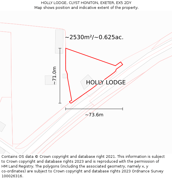 HOLLY LODGE, CLYST HONITON, EXETER, EX5 2DY: Plot and title map