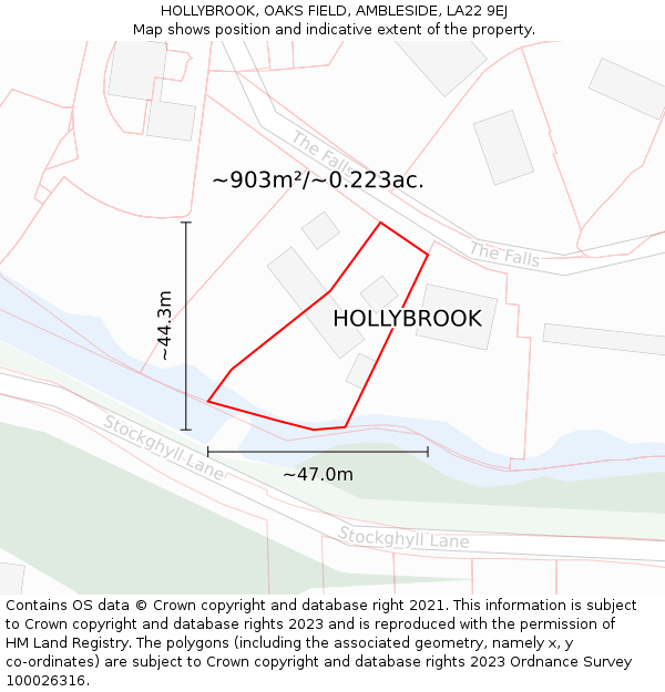 HOLLYBROOK, OAKS FIELD, AMBLESIDE, LA22 9EJ: Plot and title map