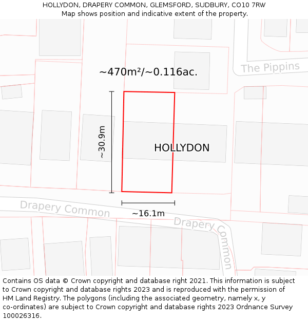 HOLLYDON, DRAPERY COMMON, GLEMSFORD, SUDBURY, CO10 7RW: Plot and title map