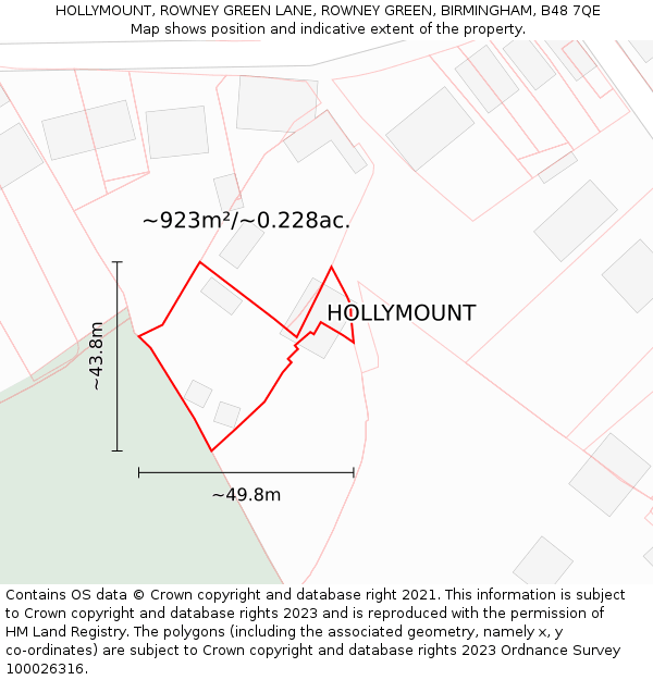 HOLLYMOUNT, ROWNEY GREEN LANE, ROWNEY GREEN, BIRMINGHAM, B48 7QE: Plot and title map