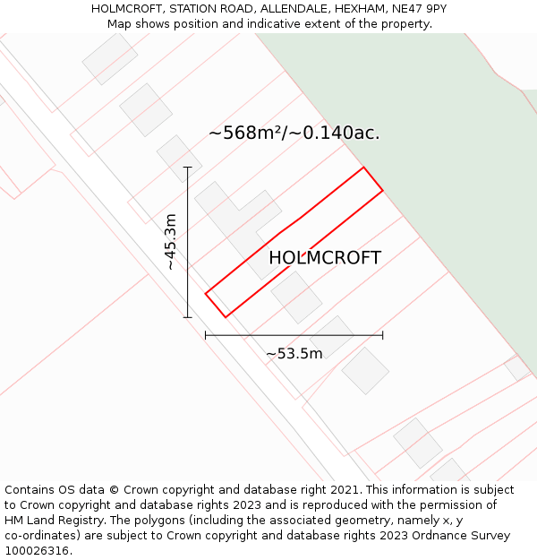 HOLMCROFT, STATION ROAD, ALLENDALE, HEXHAM, NE47 9PY: Plot and title map