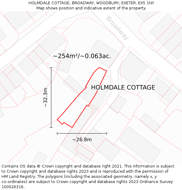 HOLMDALE COTTAGE, BROADWAY, WOODBURY, EXETER, EX5 1NY: Plot and title map