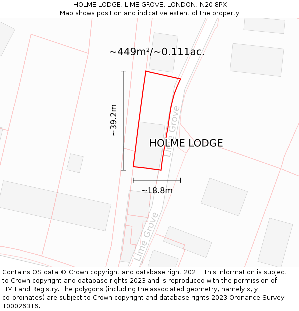 HOLME LODGE, LIME GROVE, LONDON, N20 8PX: Plot and title map